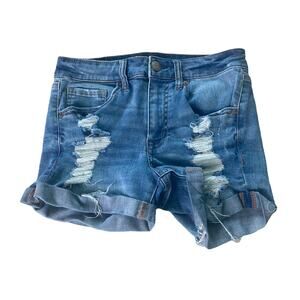 Aeropostale High Waisted Midi Distressed Cuffed Denim Short Size 4 Inseam 3"